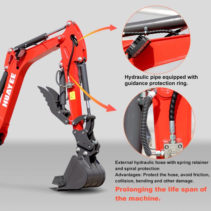 HY16C 1.6T Mini Excavator, KubotaDiesel 14HP, w/Pilot Controls Side Swing Boom for Construction Landscaping, Includes Hydraulic Thumb & Semi-Auto Quick Coupler, Includes delivery & unloading services