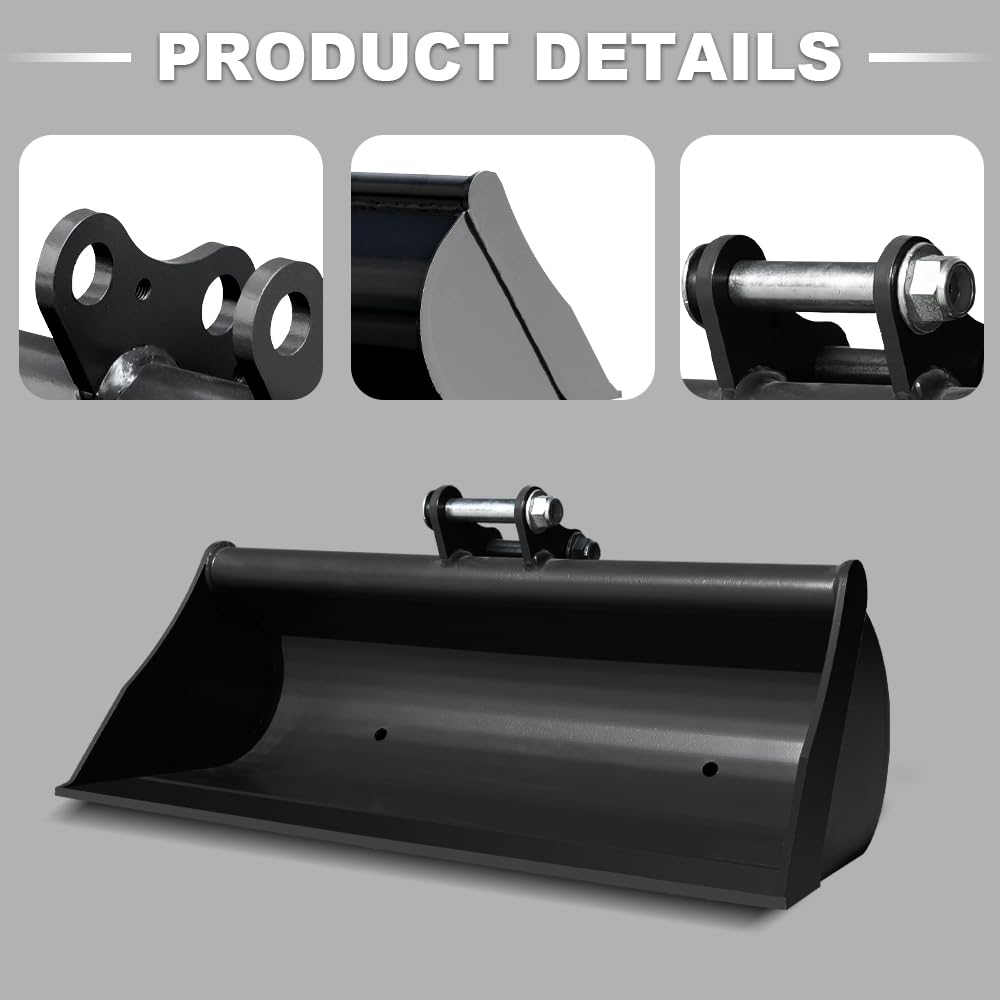 HUAYEE 800mm Toothless Bucket with Pins – Heavy-Duty Attachment for 1-1.8 Ton Mini Excavator.in-Stock in The US