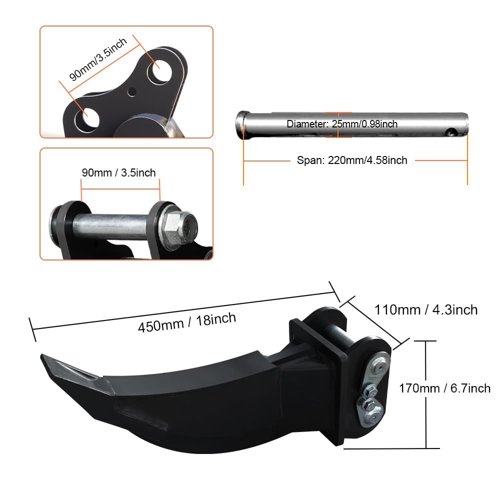 HUAYEE 1-1.8 Ton Mini Excavator Ripper with Pins - Heavy-Duty Soil Ripper Attachment for Efficient Land Cultivation & Construction