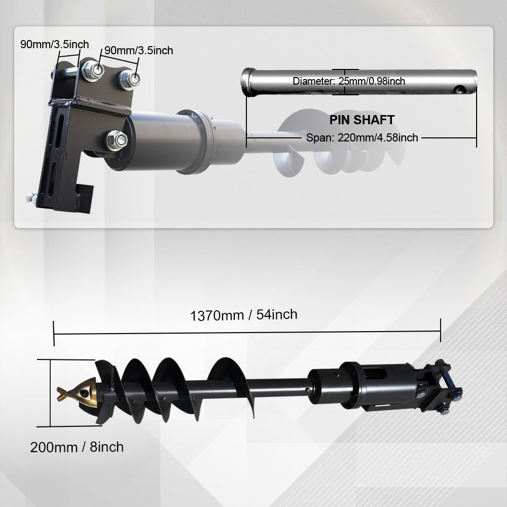 HUAYEE Auger Attachment for Mini Excavators - Ideal for Drilling, Tree Planting & Utility Installation - USA Stock