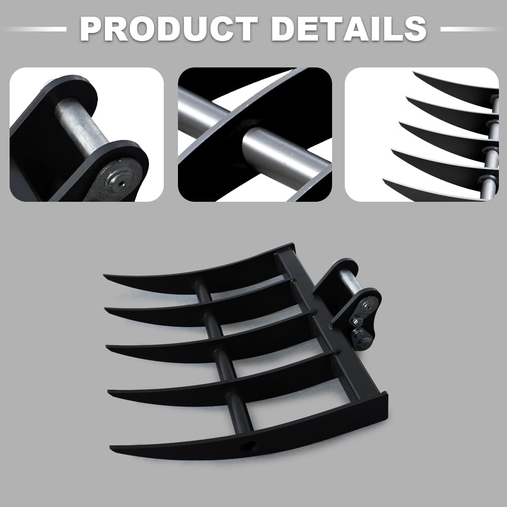 HUAYEE Mini Excavator Rake for 1-1.8 Ton Machines - Heavy-Duty Attachment with Pins for Soil Cultivation & Landscaping