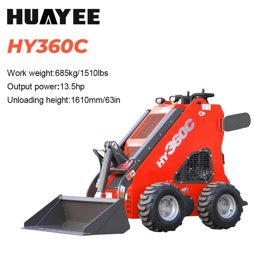 HY360C Wheeled Stand-On Mini Skid Steer Loader with Bucket, B&S Gas Engine EPA Certified, Compact for Lawn Farm Garden Material Handling, Curbside delivery & Professional unloading Included