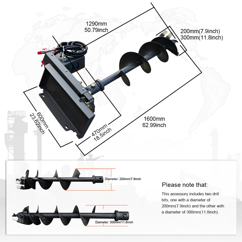 HUAYEE Mini Skid Steer Loader Auger - Heavy Duty Drill Bit Attachment- USA Stock