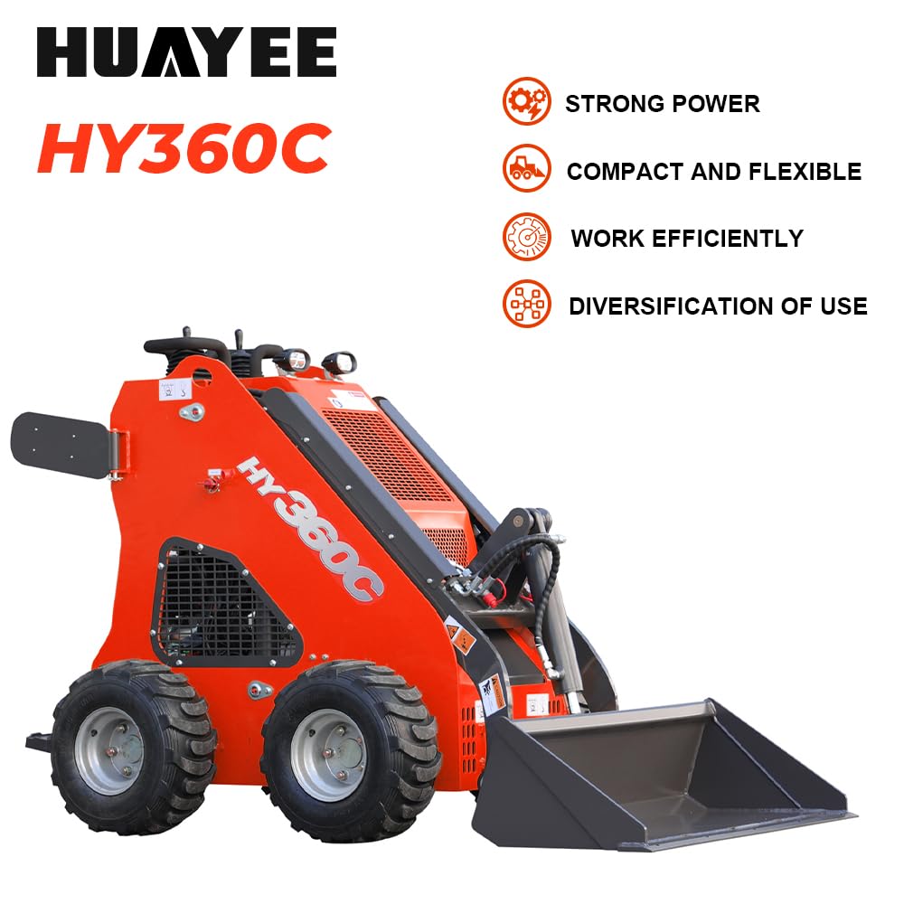 HY360C Wheeled Stand-On Mini Skid Steer Loader with Bucket, B&S Gas Engine EPA Certified, Compact for Lawn Farm Garden Material Handling, Curbside delivery & Professional unloading Included