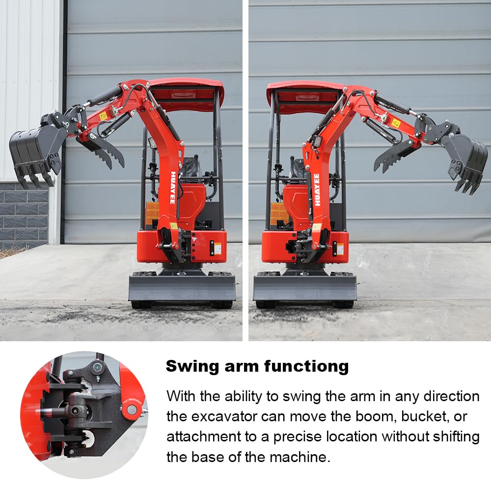 HY14C 1.4 Ton Mini Excavator w/Side Swing Boom, Semi-Auto Quick Coupler & Hydraulic Thumb for Tight Space Construction, Landscaping, Farming 13.5HP B&S Engine, Includes delivery & unloading services