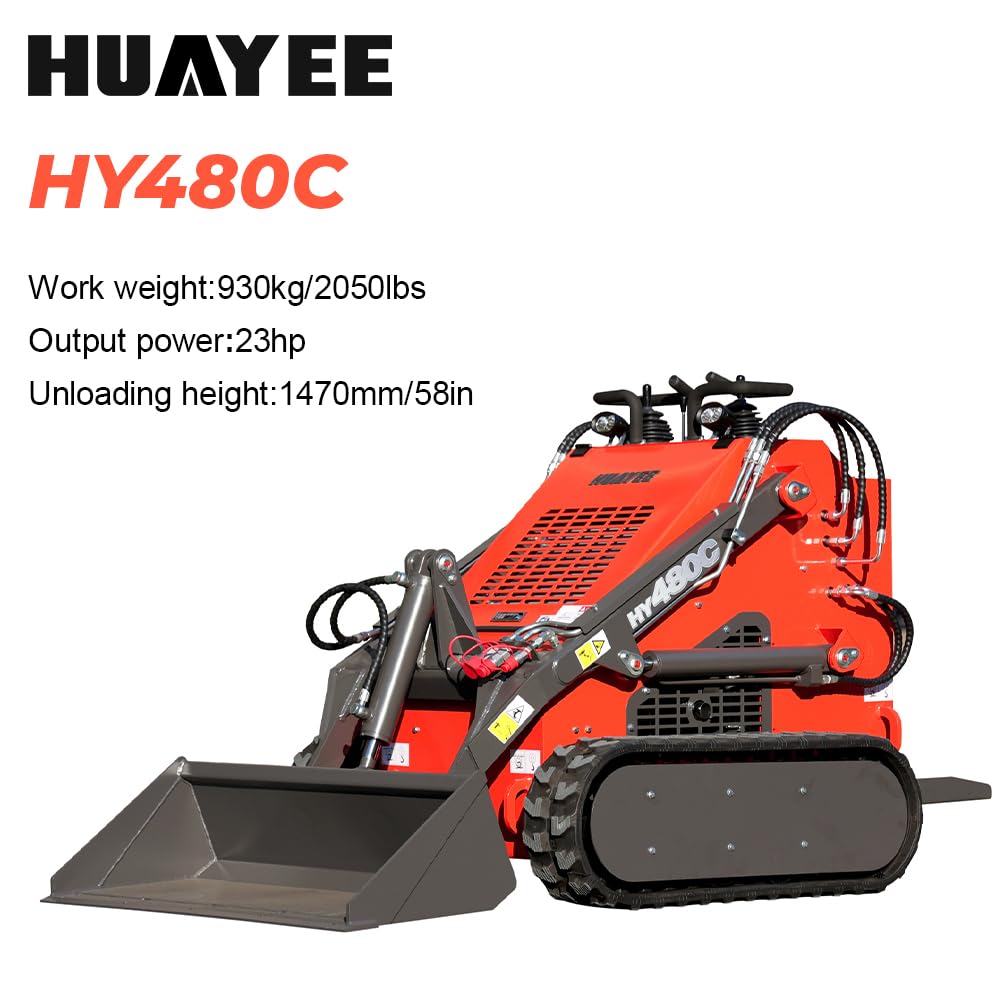 HY480C Crawler Stand-On Mini Skid Steer Loader with Bucket, 23HP EPA Certified Gas Engine, for Landscaping Farm Construction, Curbside delivery & Professional unloading Included