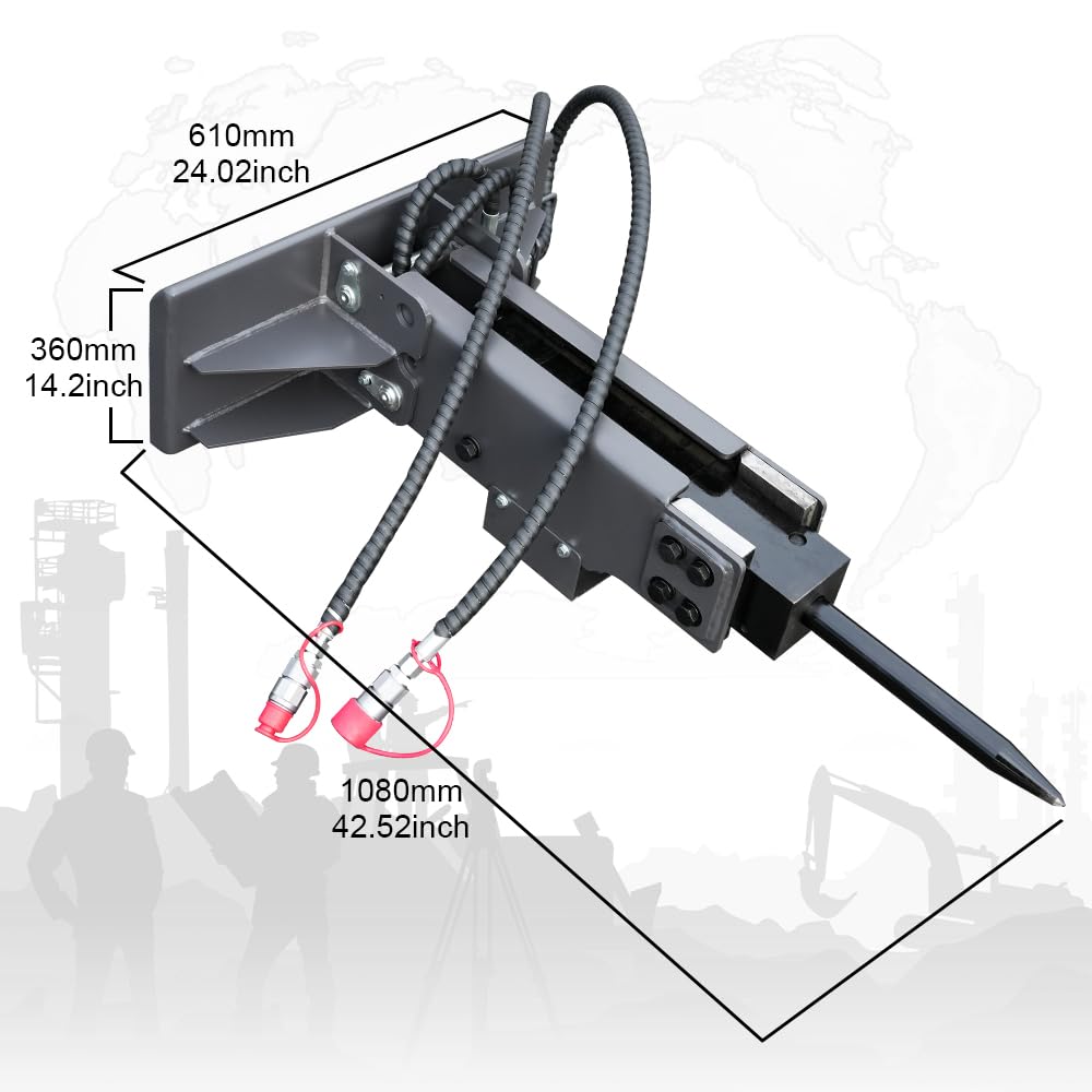 HUAYEE Hydraulic Breaker Attachment for Skid - Steer Loaders - Ideal for Construction Demolition, Rock Breaking & Concrete Crushing - USA Stock