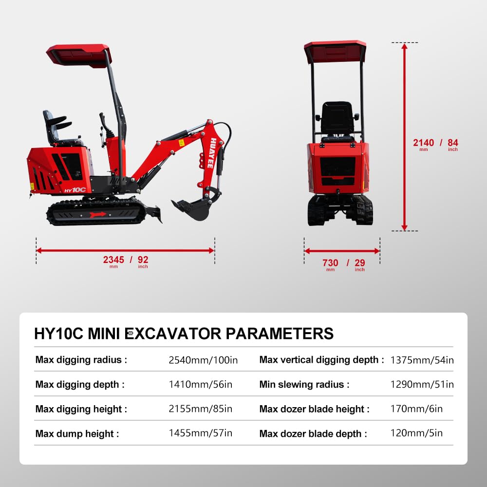 HY10C 1 Ton Mini Excavator, 13.5HP Gasoline Powered Compact Digger with EPA Certificate, Curbside Loading and Professional Delivery