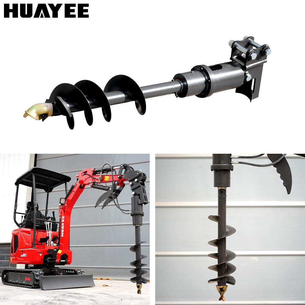 HUAYEE Auger Attachment for Mini Excavators - Ideal for Drilling, Tree Planting & Utility Installation - USA Stock