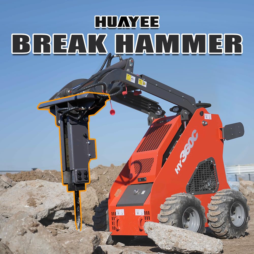 HUAYEE Hydraulic Breaker Attachment for Skid - Steer Loaders - Ideal for Construction Demolition, Rock Breaking & Concrete Crushing - USA Stock