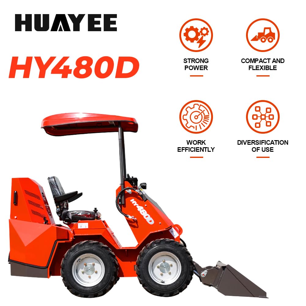 HY480D Ride-On Wheeled Mini Skid Steer Loader with Bucket, 23HP B&S Gas Engine, for Construction Farm Landscaping, Curbside delivery & Professional unloading Included