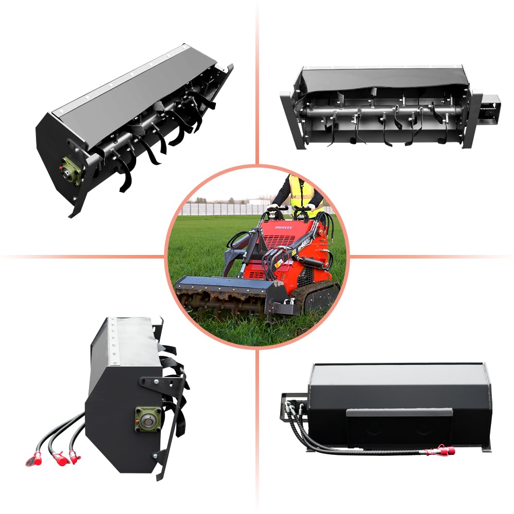 HUAYEE Rotary Tiller Attachment for Skid Steer Loaders - Ideal for Farmland, Garden & More - USA Stock