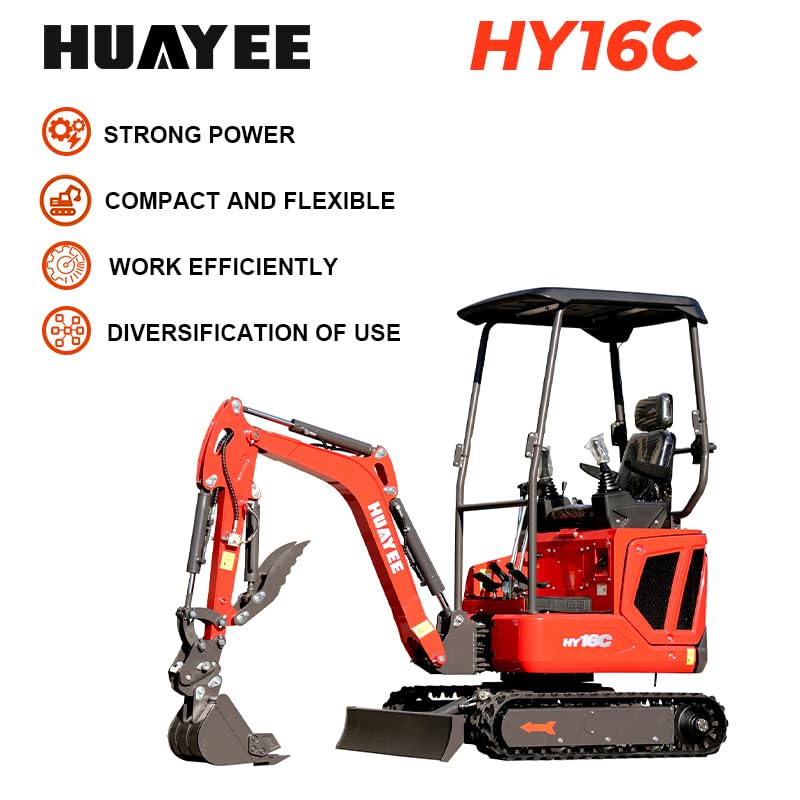 HY16C 1.6T Mini Excavator, KubotaDiesel 14HP, w/Pilot Controls Side Swing Boom for Construction Landscaping, Includes Hydraulic Thumb & Semi-Auto Quick Coupler, Includes delivery & unloading services