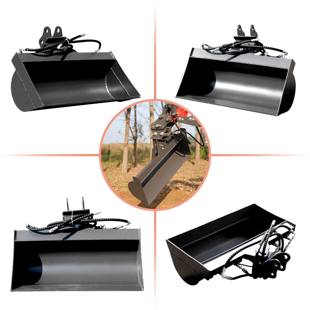 HUAYEE 800mm Tilting Bucket with Pins & Hydraulic Hoses – Heavy-Duty Attachment for 1-1.8 Ton Mini Excavator.in-Stock in The US