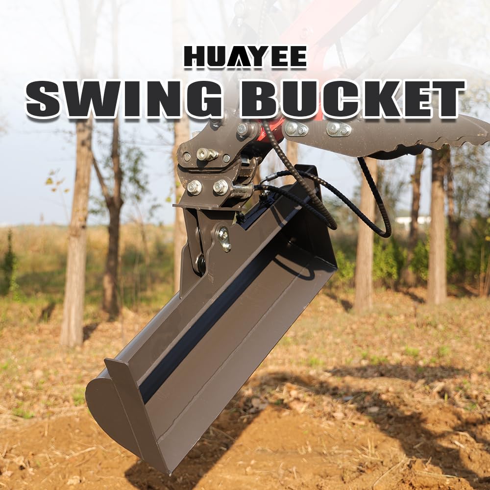 HUAYEE 800mm Tilting Bucket with Pins & Hydraulic Hoses – Heavy-Duty Attachment for 1-1.8 Ton Mini Excavator.in-Stock in The US