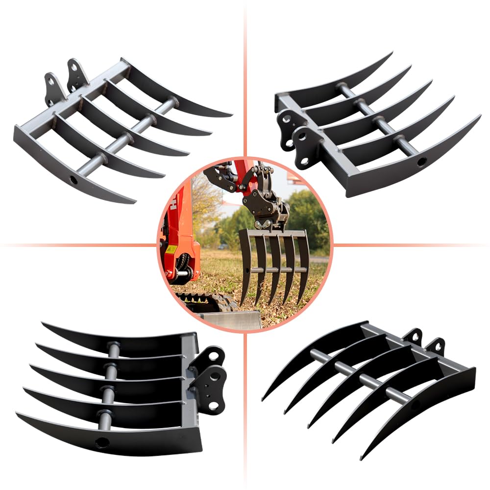 HUAYEE Mini Excavator Rake for 1-1.8 Ton Machines - Heavy-Duty Attachment with Pins for Soil Cultivation & Landscaping