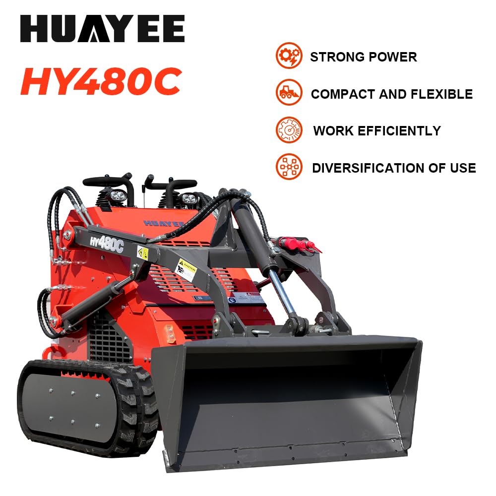 HY480C Crawler Stand-On Mini Skid Steer Loader with Bucket, 23HP EPA Certified Gas Engine, for Landscaping Farm Construction, Curbside delivery & Professional unloading Included