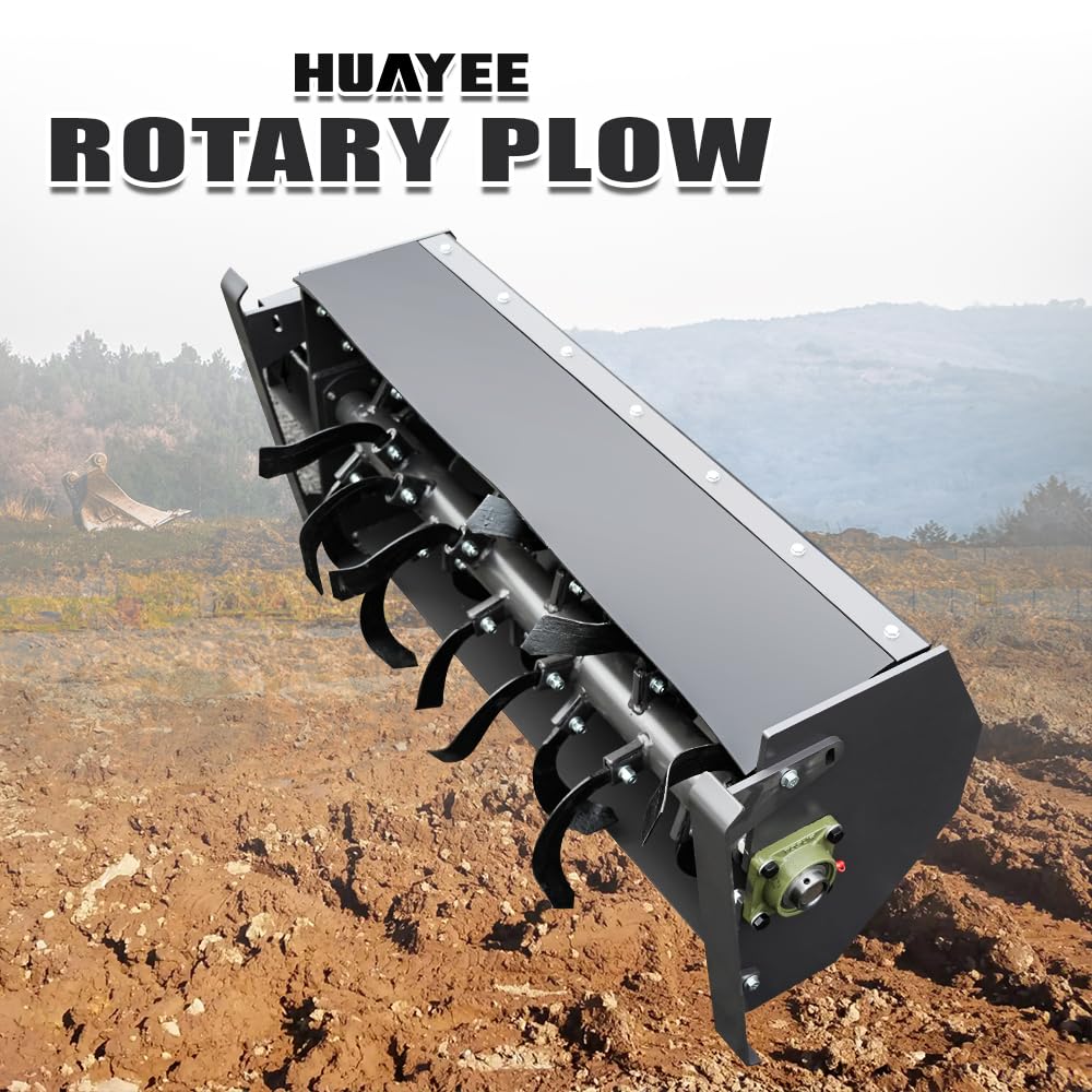 HUAYEE Rotary Tiller Attachment for Skid Steer Loaders - Ideal for Farmland, Garden & More - USA Stock