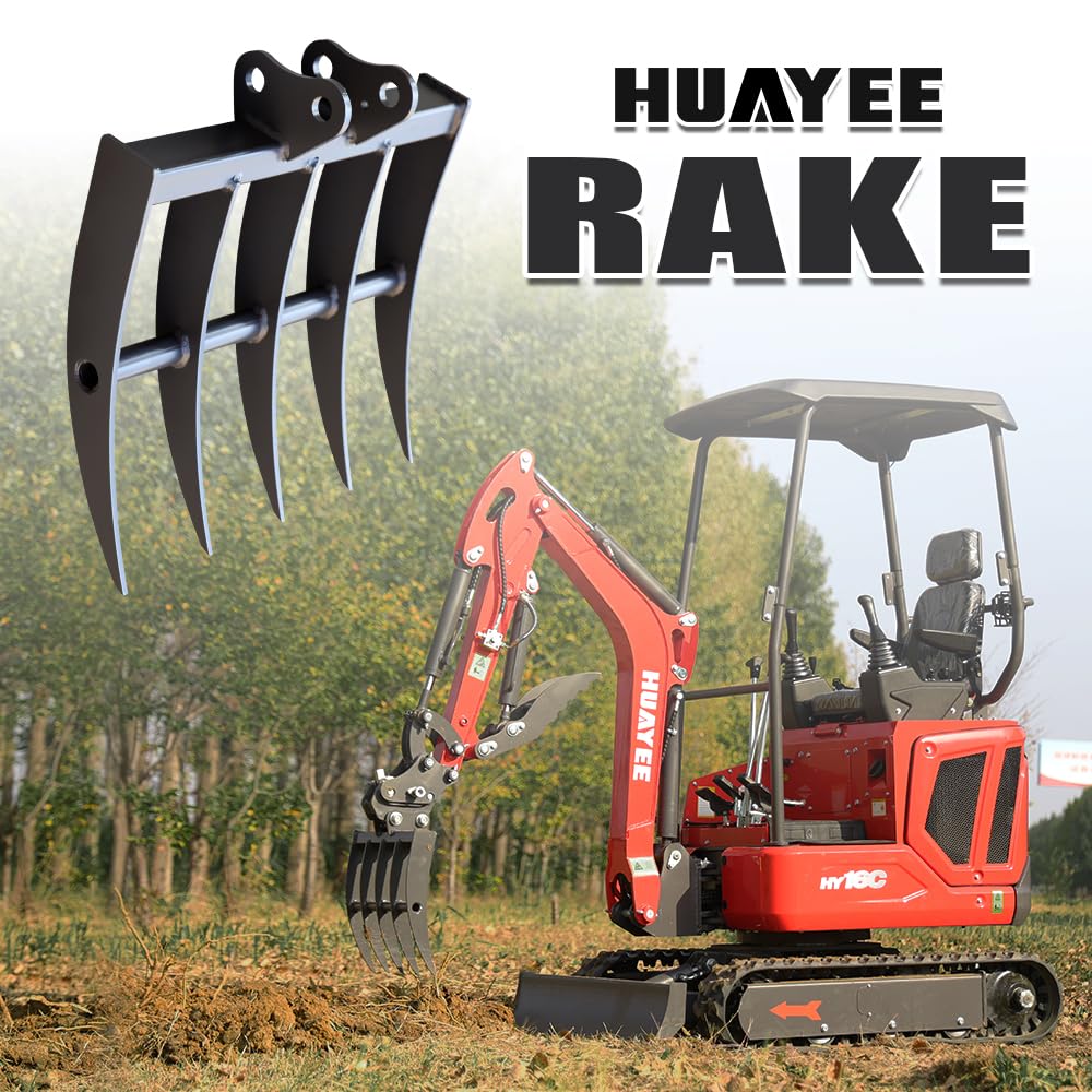 HUAYEE Mini Excavator Rake for 1-1.8 Ton Machines - Heavy-Duty Attachment with Pins for Soil Cultivation & Landscaping