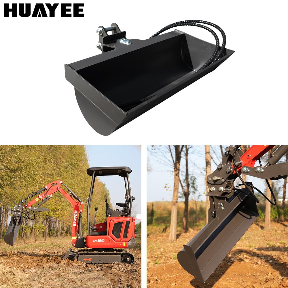HUAYEE 800mm Tilting Bucket with Pins & Hydraulic Hoses – Heavy-Duty Attachment for 1-1.8 Ton Mini Excavator.in-Stock in The US