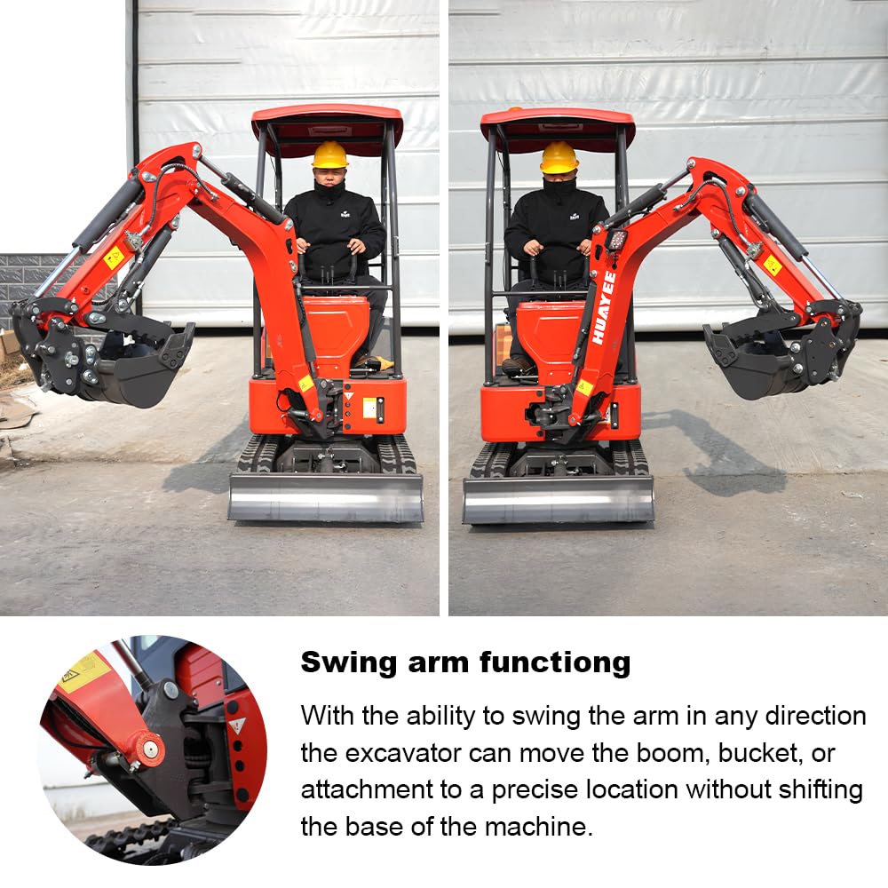 HY16C 1.6T Mini Excavator, KubotaDiesel 14HP, w/Pilot Controls Side Swing Boom for Construction Landscaping, Includes Hydraulic Thumb & Semi-Auto Quick Coupler, Includes delivery & unloading services