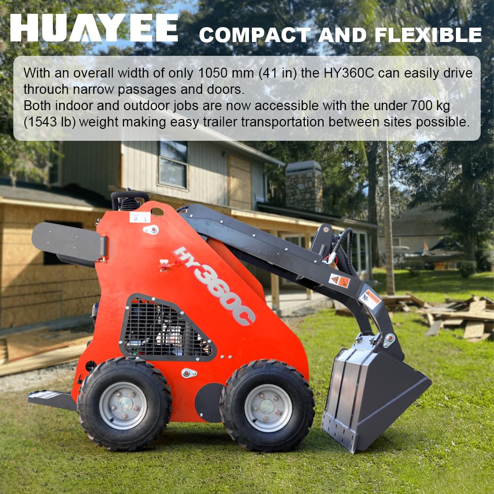 HY360C Wheeled Stand-On Mini Skid Steer Loader with Bucket, B&S Gas Engine EPA Certified, Compact for Lawn Farm Garden Material Handling, Curbside delivery & Professional unloading Included