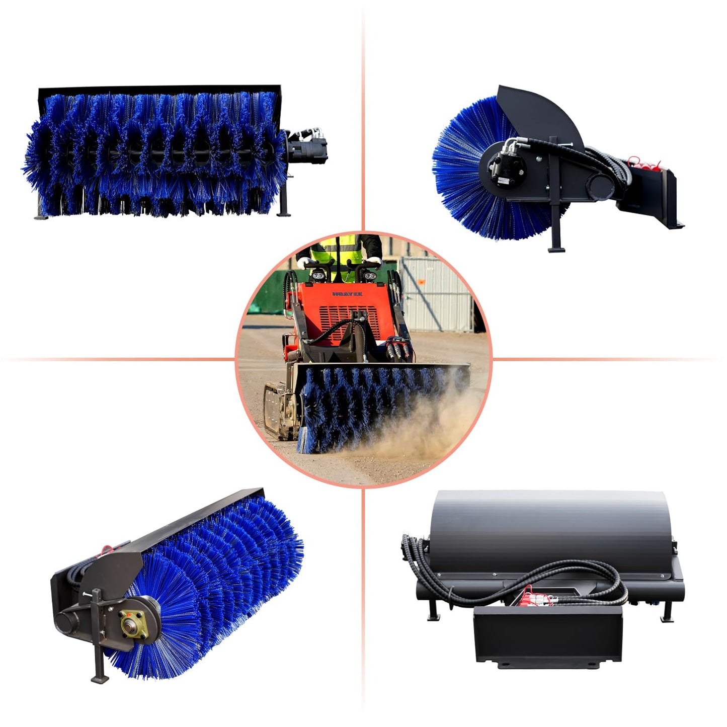 HUAYEE Mini Skid Steer Loader Sweeper - Rotary Brush Cleaner Attachment USA Stock