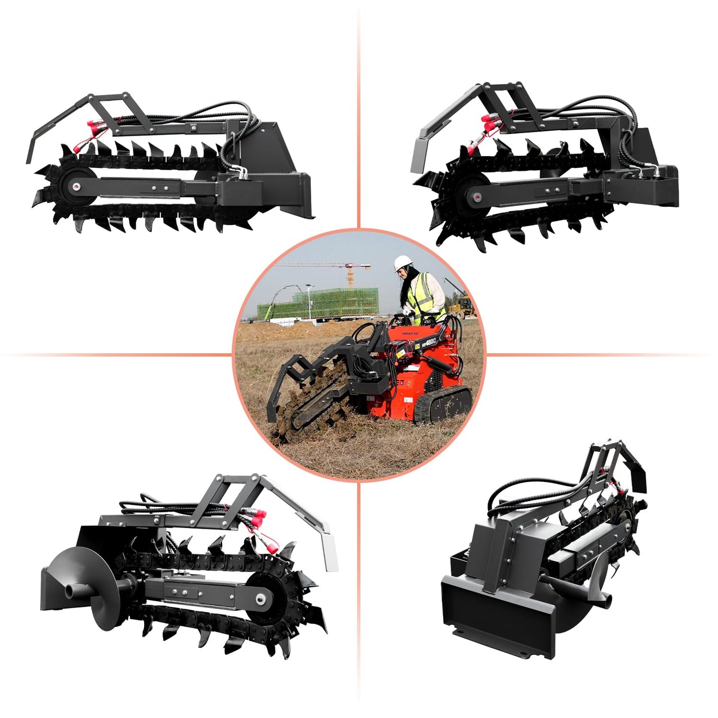 HUAYEE Trencher Attachment for Skid - Steer Loaders - Ideal for Pipeline Laying, Cable Installation & Landscaping - USA Stock