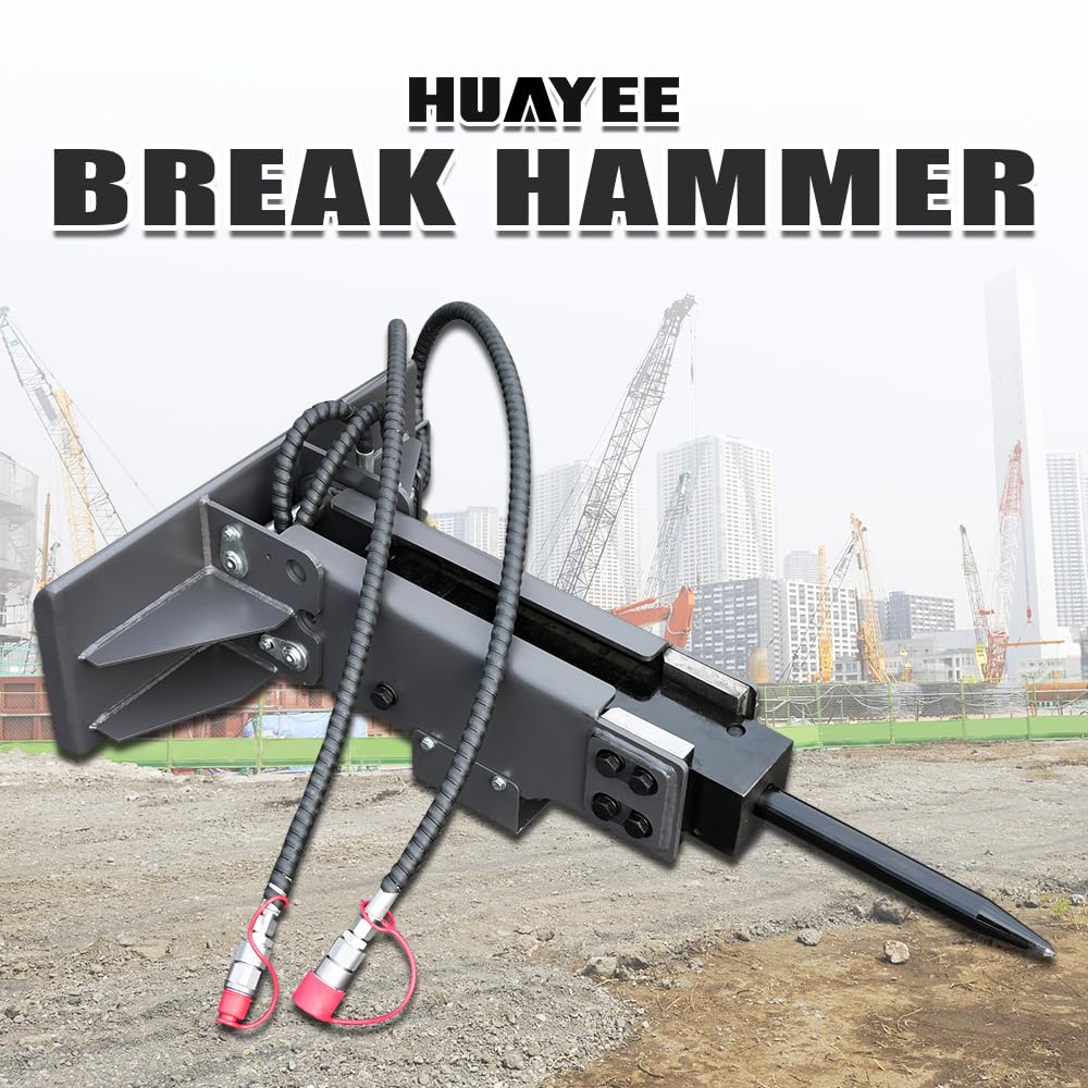 HUAYEE Hydraulic Breaker Attachment for Skid - Steer Loaders - Ideal for Construction Demolition, Rock Breaking & Concrete Crushing - USA Stock
