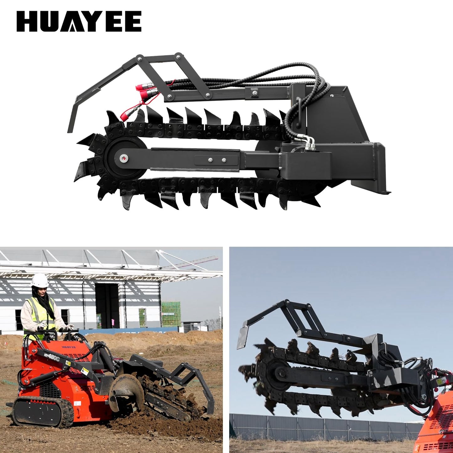 HUAYEE Trencher Attachment for Skid - Steer Loaders - Ideal for Pipeline Laying, Cable Installation & Landscaping - USA Stock