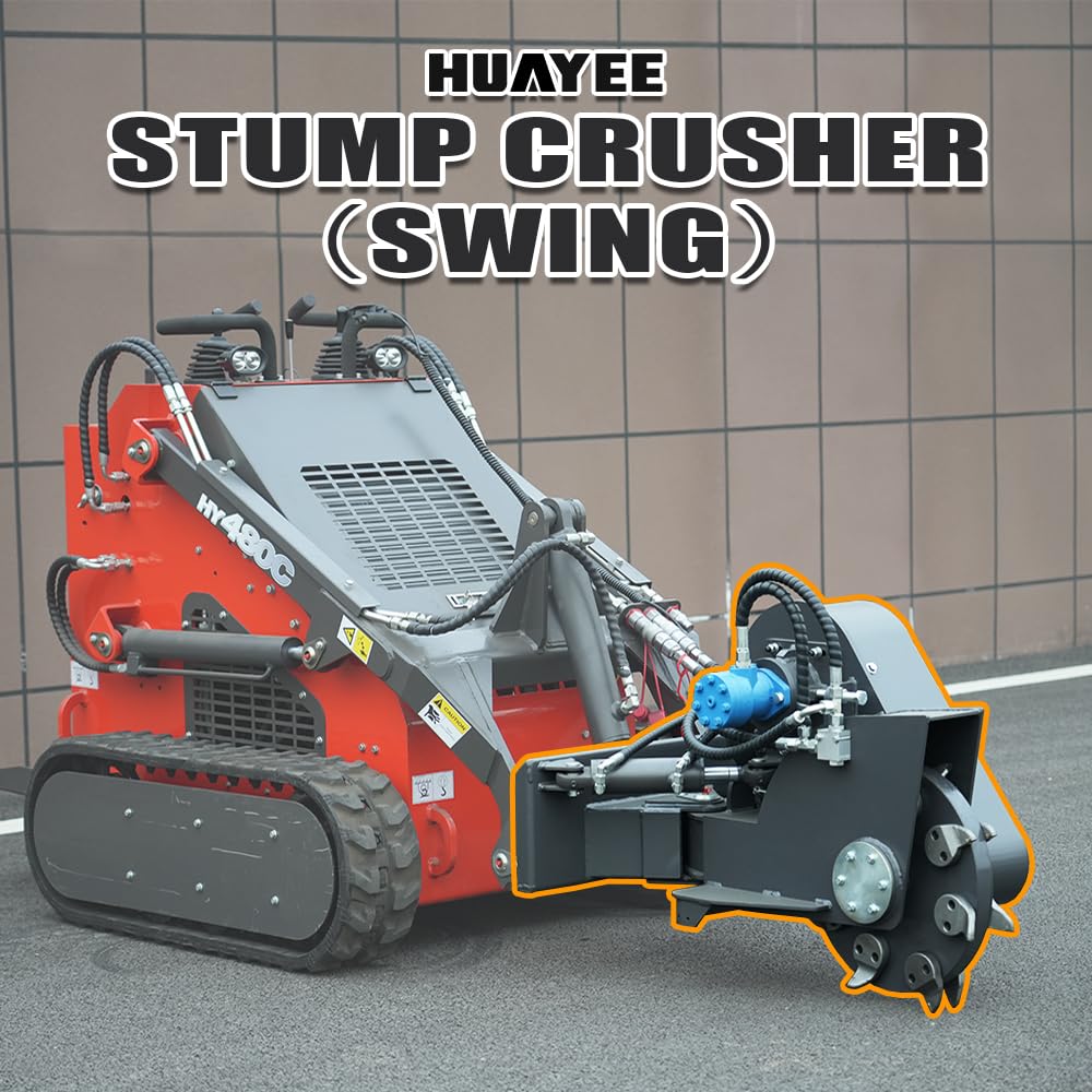 HUAYEE Swing Stump Crusher Attachment for Skid Steer Loaders - Ideal for Landscaping, Farm & Land Clearing - USA Stock