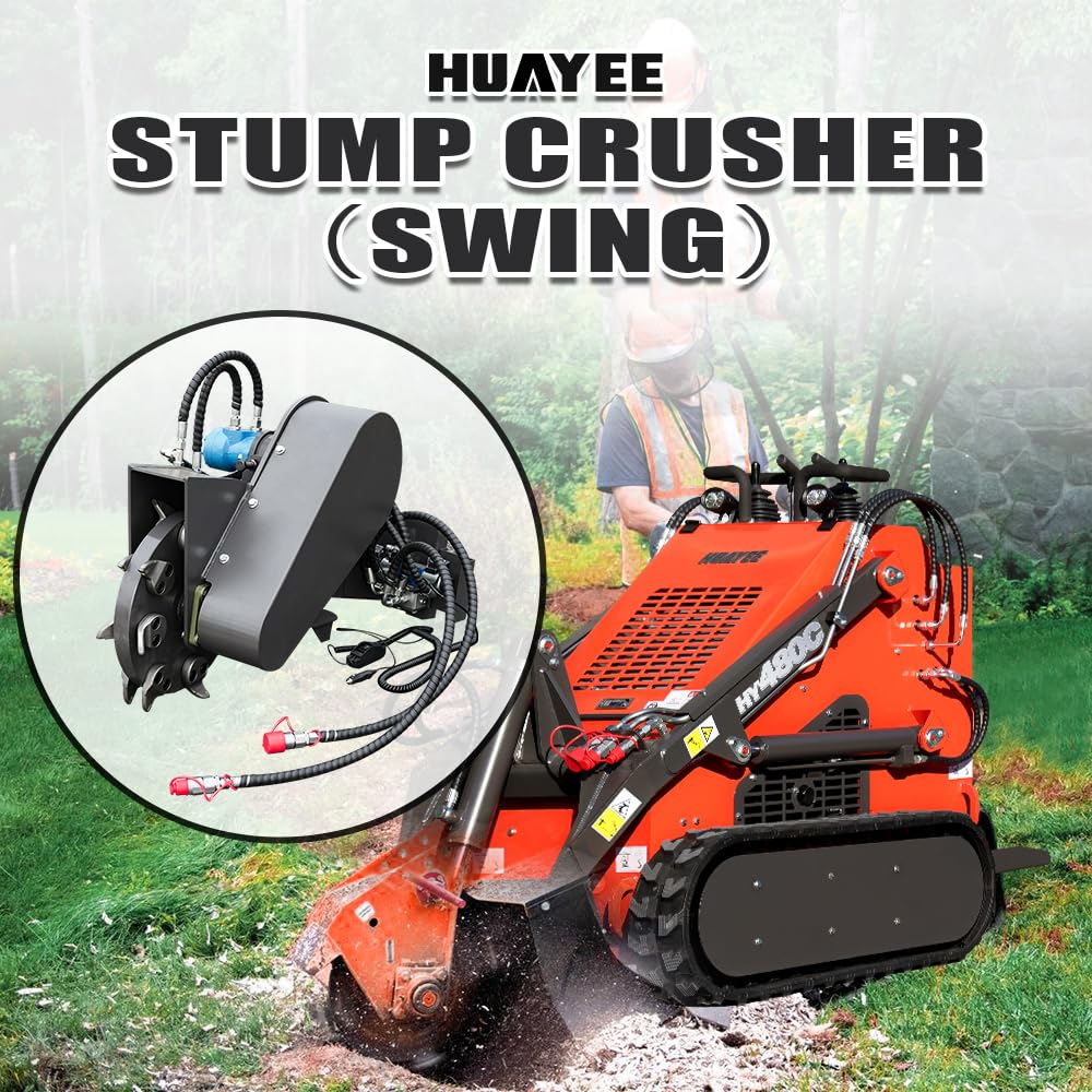 HUAYEE Swing Stump Crusher Attachment for Skid Steer Loaders - Ideal for Landscaping, Farm & Land Clearing - USA Stock