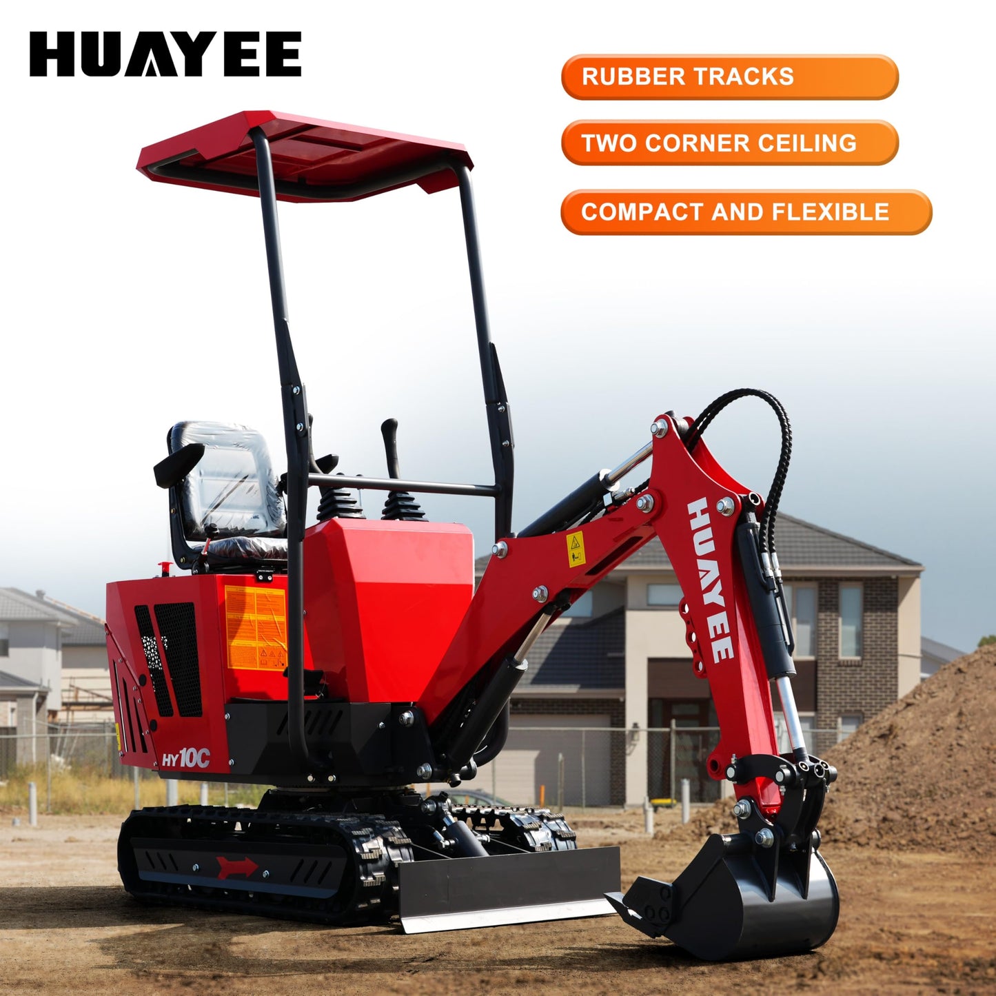 HY10C 1 Ton Mini Excavator, 13.5HP Gasoline Powered Compact Digger with EPA Certificate, Curbside Loading and Professional Delivery