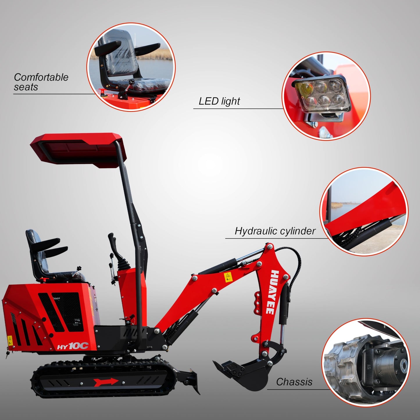 HY10C 1 Ton Mini Excavator, 13.5HP Gasoline Powered Compact Digger with EPA Certificate, Curbside Loading and Professional Delivery