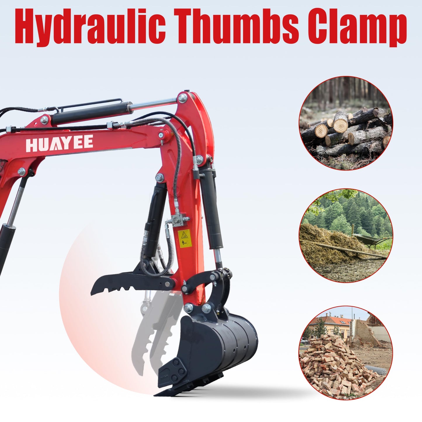 HY12C 1.2 Ton Mini Excavator with Hydraulic Thumb, 13.5HP Gasoline Engine EPA Certified, Compact Tracked Digger for Material Handling, Trenching, Landscaping, Includes delivery & unloading services