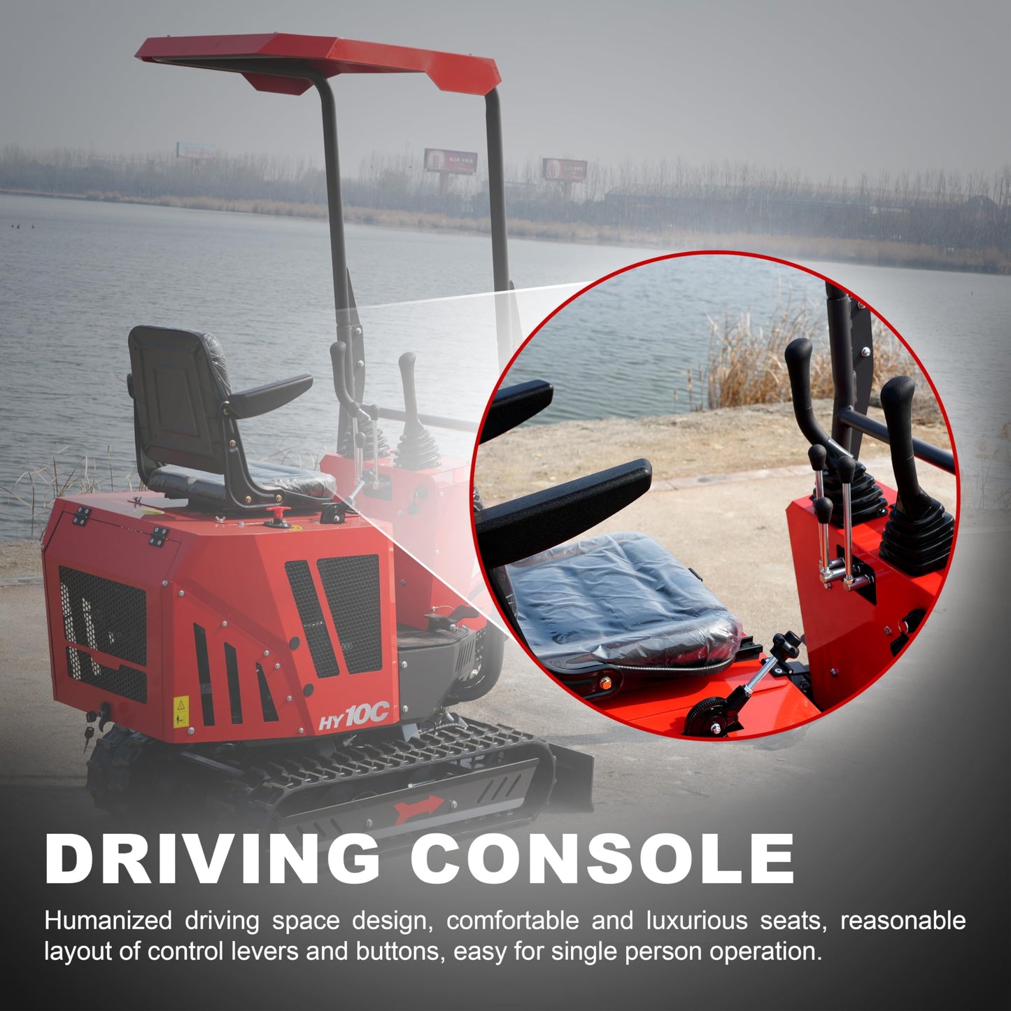 HY10C 1 Ton Mini Excavator, 13.5HP Gasoline Powered Compact Digger with EPA Certificate, Curbside Loading and Professional Delivery