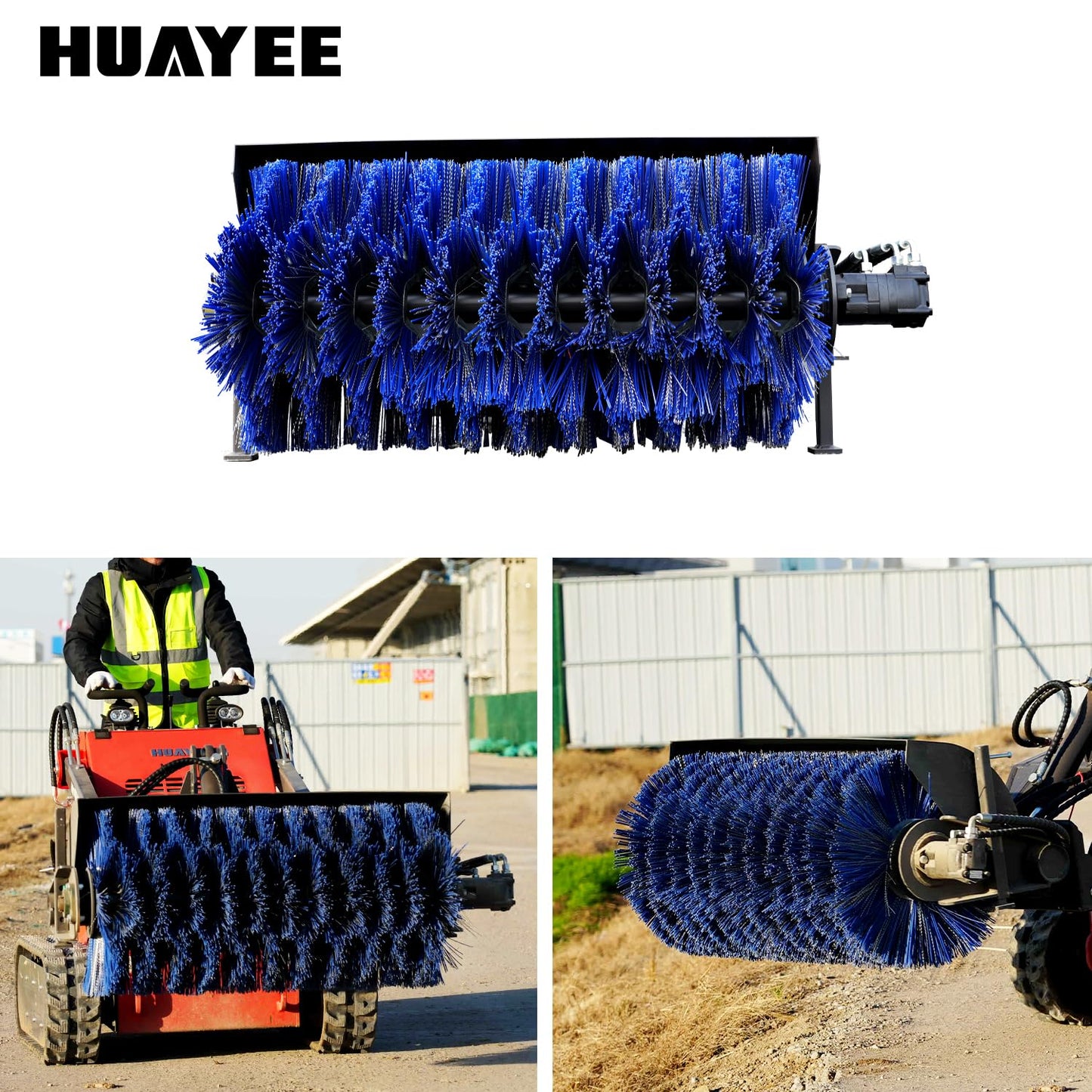 HUAYEE Mini Skid Steer Loader Sweeper - Rotary Brush Cleaner Attachment USA Stock