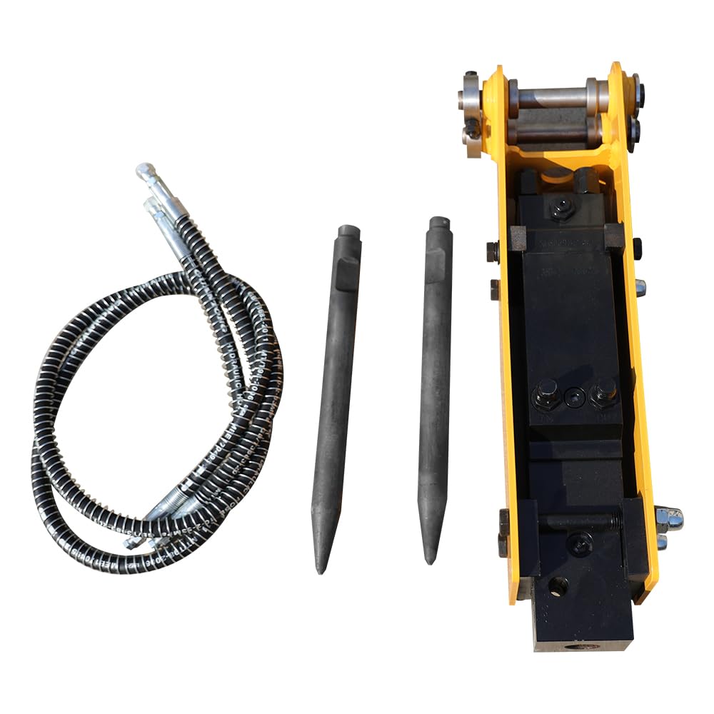 HUAYEE Hydraulic Breaker with Pins, Hydraulic Hoses & 3 Chisels – Heavy-Duty Attachment for 1-1.8 Ton Mini Excavators.in-Stock in The US