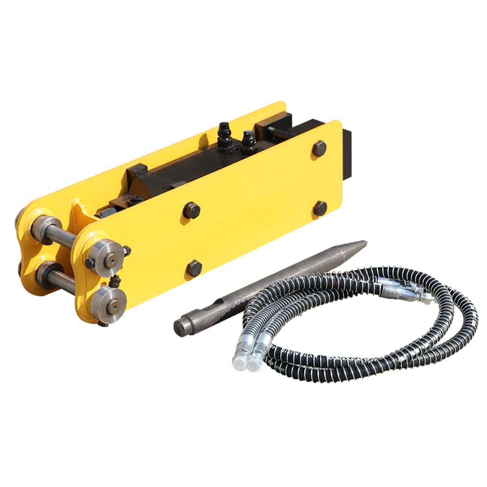 HUAYEE Hydraulic Breaker with Pins, Hydraulic Hoses & 3 Chisels – Heavy-Duty Attachment for 1-1.8 Ton Mini Excavators.in-Stock in The US