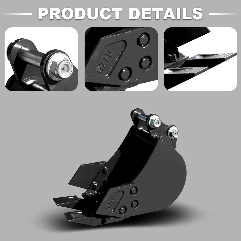 HUAYEE 200mm Narrow - Tooth Bucket Attachment for Mini Excavators - Ideal for Ditching, Small Excavation Projects - USA Stock