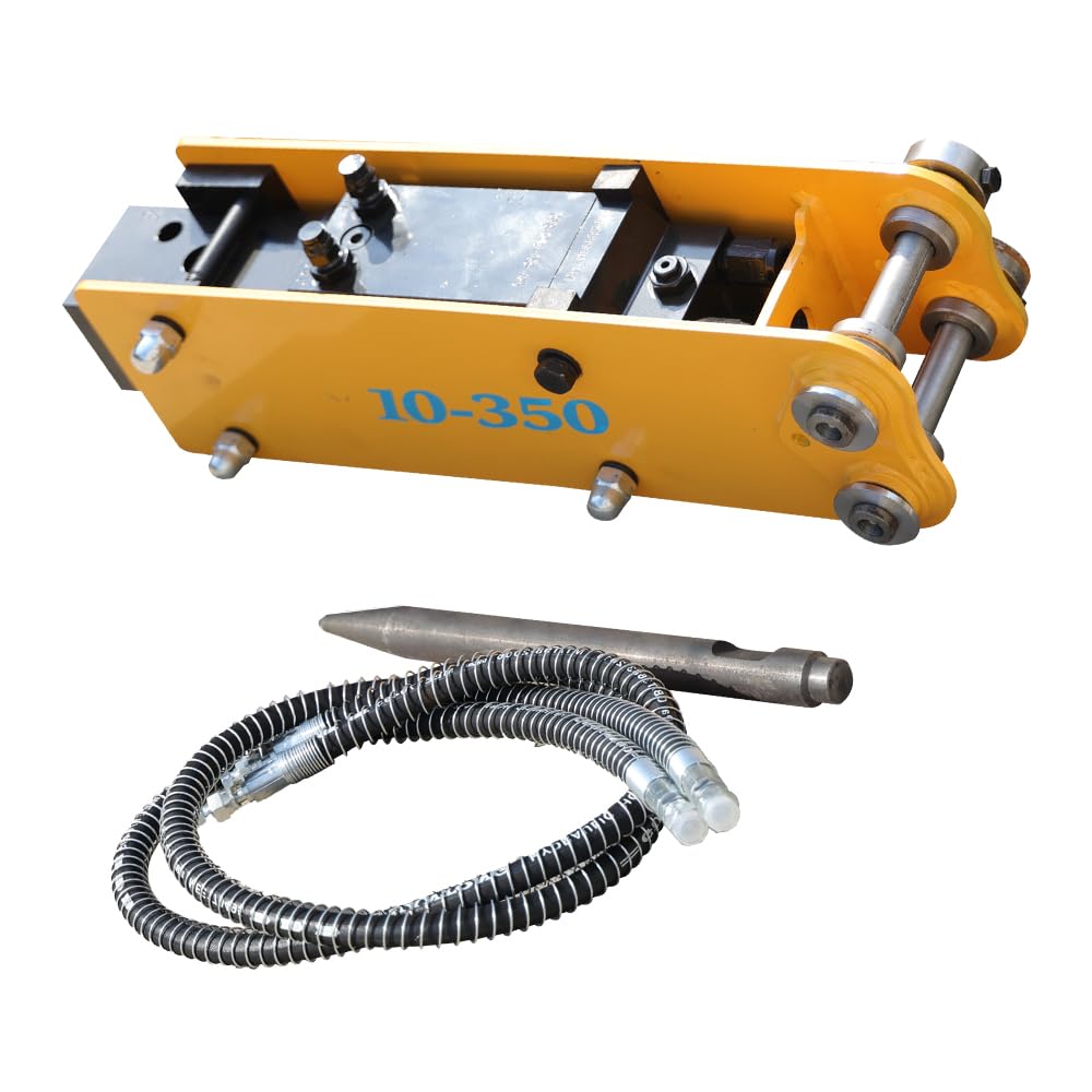 HUAYEE Hydraulic Breaker with Pins, Hydraulic Hoses & 3 Chisels – Heavy-Duty Attachment for 1-1.8 Ton Mini Excavators.in-Stock in The US