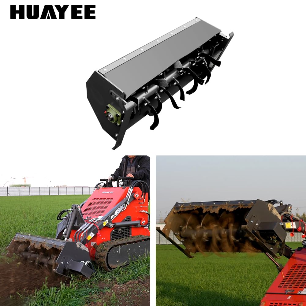 HUAYEE Rotary Tiller Attachment for Skid Steer Loaders - Ideal for Farmland, Garden & More - USA Stock