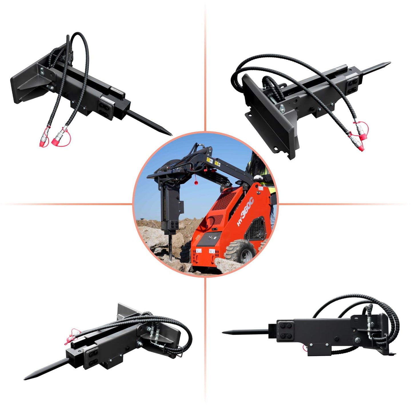 HUAYEE Hydraulic Breaker Attachment for Skid - Steer Loaders - Ideal for Construction Demolition, Rock Breaking & Concrete Crushing - USA Stock