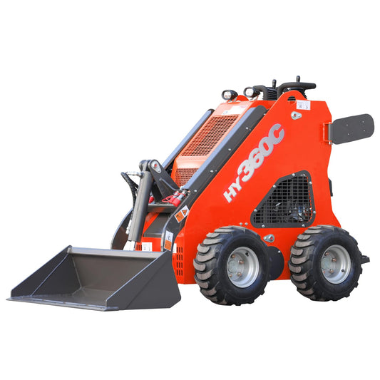 HY360C Wheeled Stand-On Mini Skid Steer Loader with Bucket, B&S Gas Engine EPA Certified, Compact for Lawn Farm Garden Material Handling, Curbside delivery & Professional unloading Included