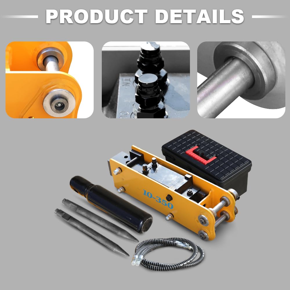 HUAYEE Hydraulic Breaker with Pins, Hydraulic Hoses & 3 Chisels – Heavy-Duty Attachment for 1-1.8 Ton Mini Excavators.in-Stock in The US