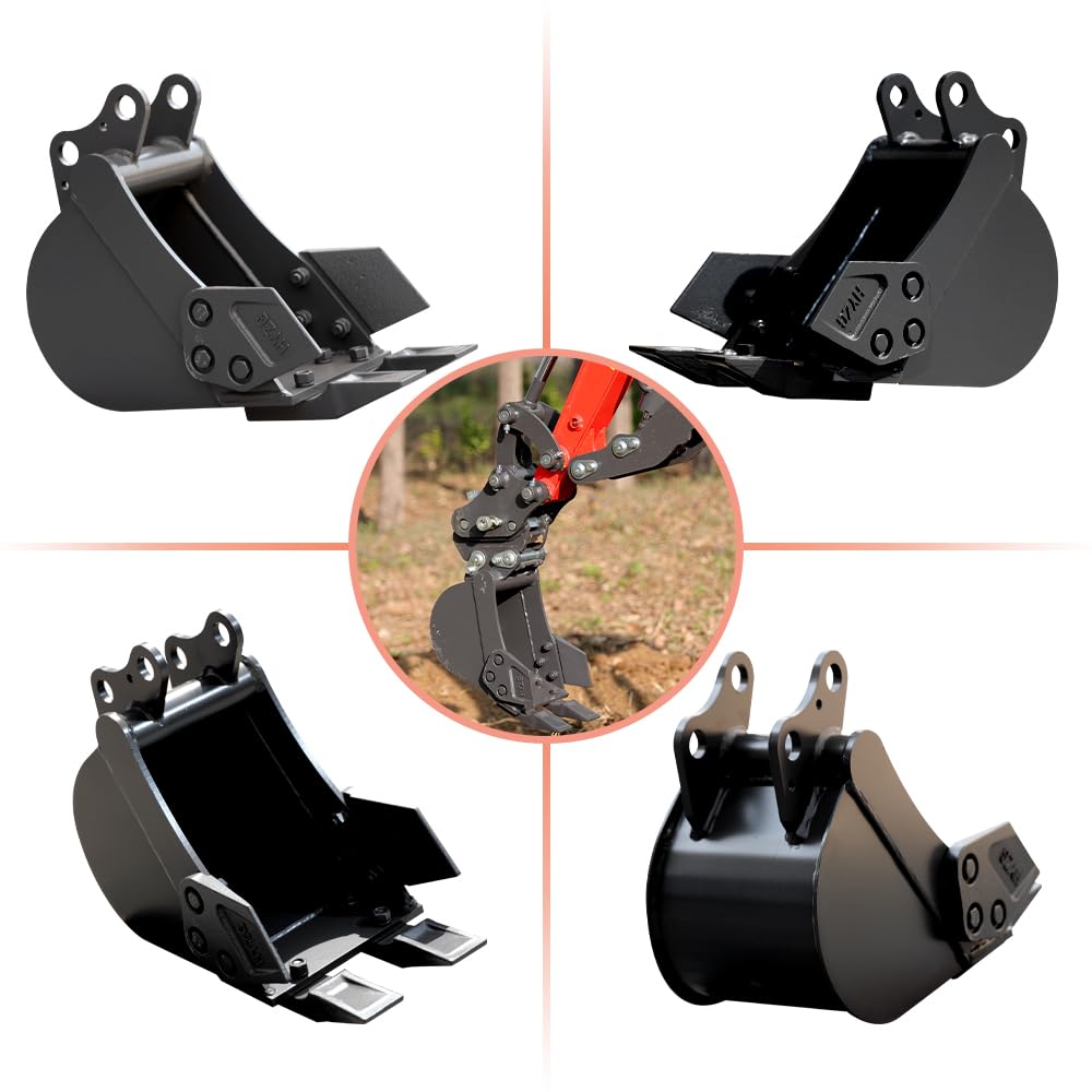 HUAYEE 200mm Narrow - Tooth Bucket Attachment for Mini Excavators - Ideal for Ditching, Small Excavation Projects - USA Stock