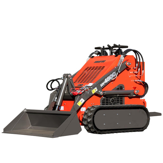 HY480C Crawler Stand-On Mini Skid Steer Loader with Bucket, 23HP EPA Certified Gas Engine, for Landscaping Farm Construction, Curbside delivery & Professional unloading Included