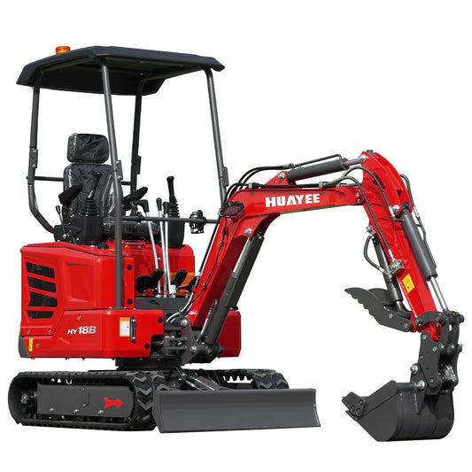 HY18B 2T Mini Excavator, KubotaDiesel 14HP, w/Pilot Controls Side Swing Boom for Construction Landscaping, Includes Hydraulic Thumb & Semi-Auto Quick Coupler, Includes delivery & unloading services