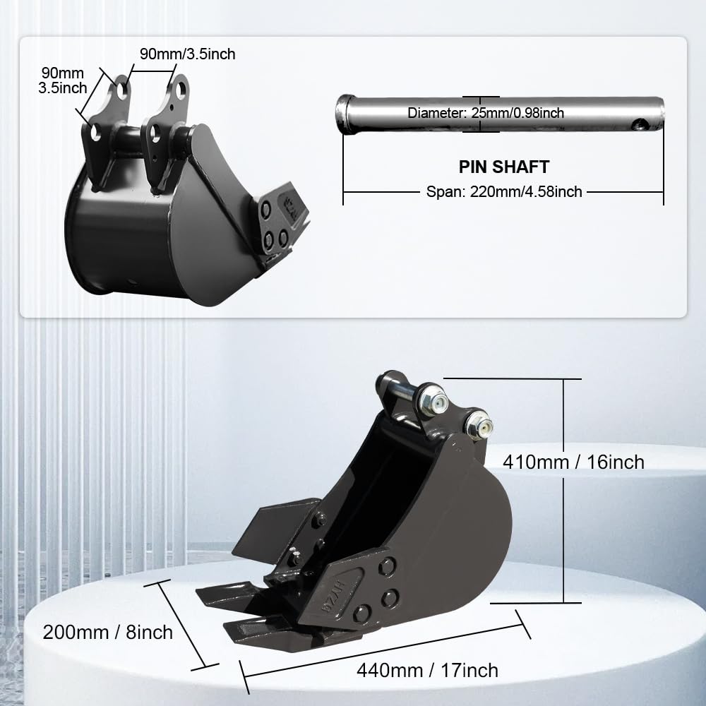 HUAYEE 200mm Narrow - Tooth Bucket Attachment for Mini Excavators - Ideal for Ditching, Small Excavation Projects - USA Stock