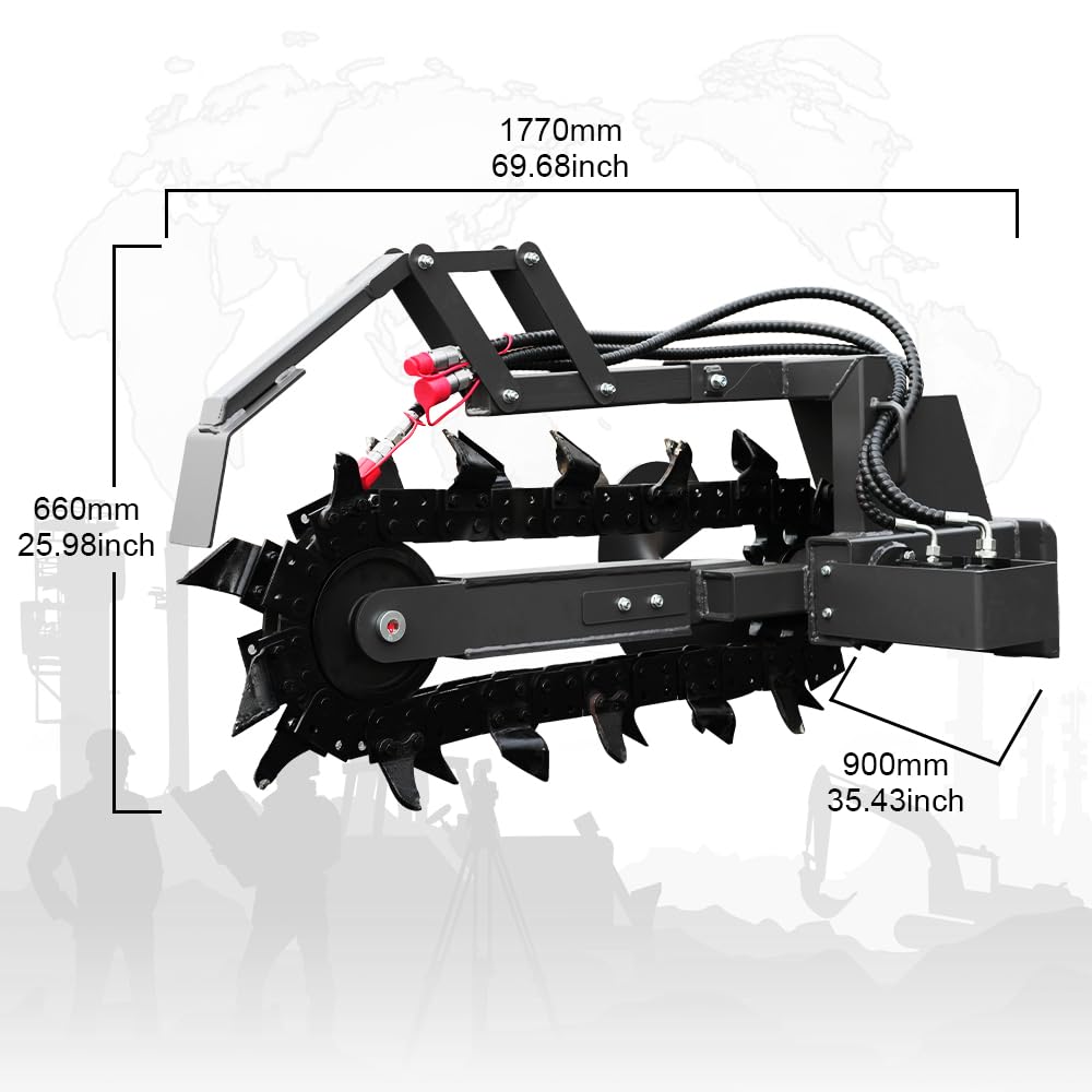 HUAYEE Trencher Attachment for Skid - Steer Loaders - Ideal for Pipeline Laying, Cable Installation & Landscaping - USA Stock